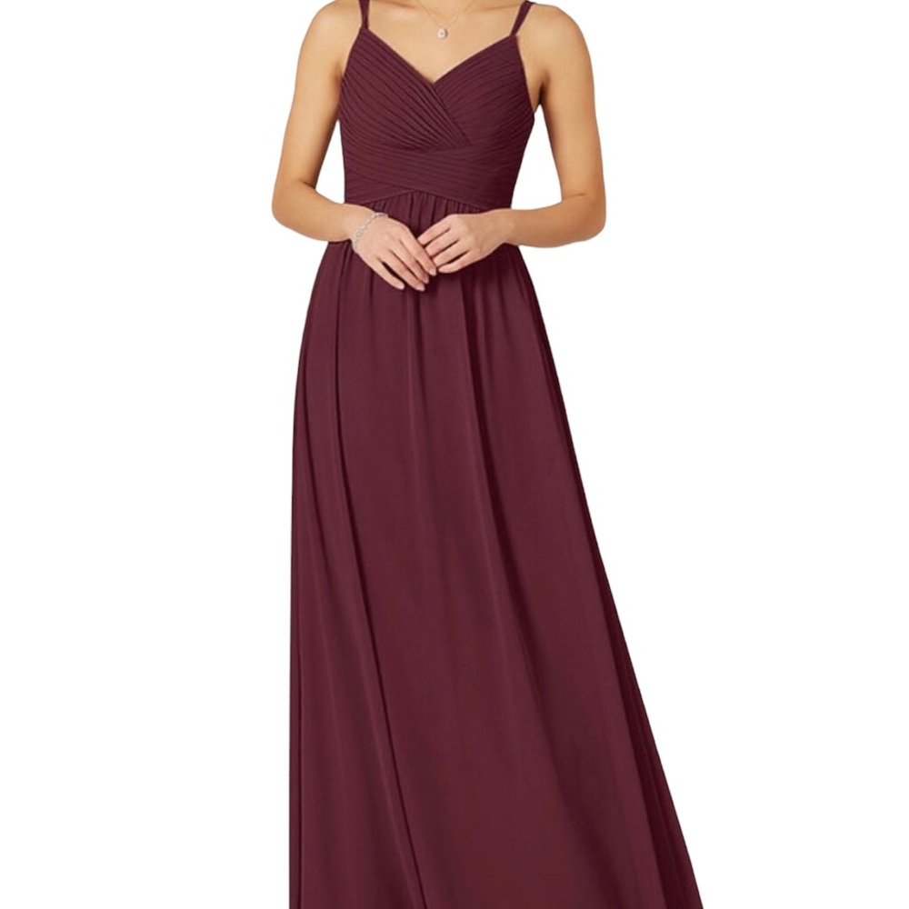 Azazie Floor Length Dress Size 10 Burgundy Sweetheart Neck Flowing Fabric